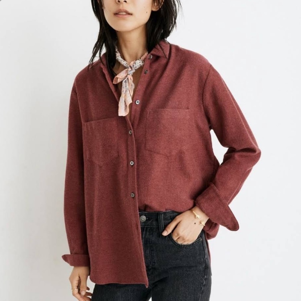Madewell Flannel Sunday Shirt in Light Burgundy